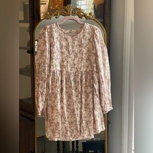 NWT Shore Brand Pink Floral LONG SLEEVE BABYDOLL DRESS in Vintage Bloom S